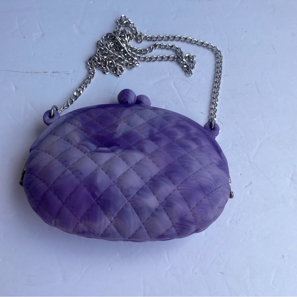 Silicone Quilted Bag purple kids marbled kiss clamshell purse crossbody chain